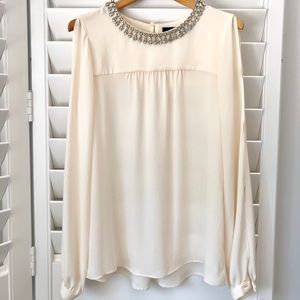 Zara jewel neck cut out Long sleeve blouse